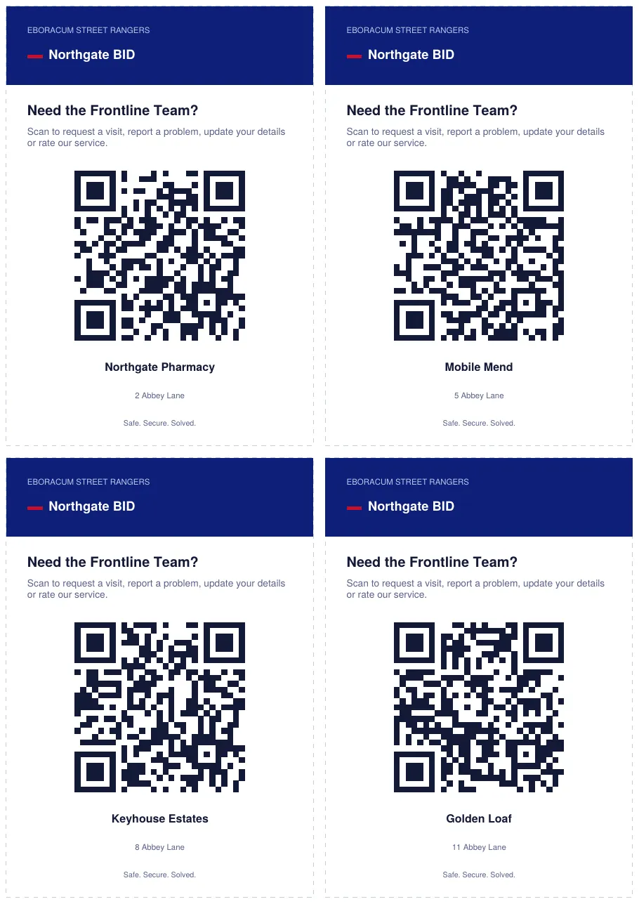 A4 page of four printable window QR cards