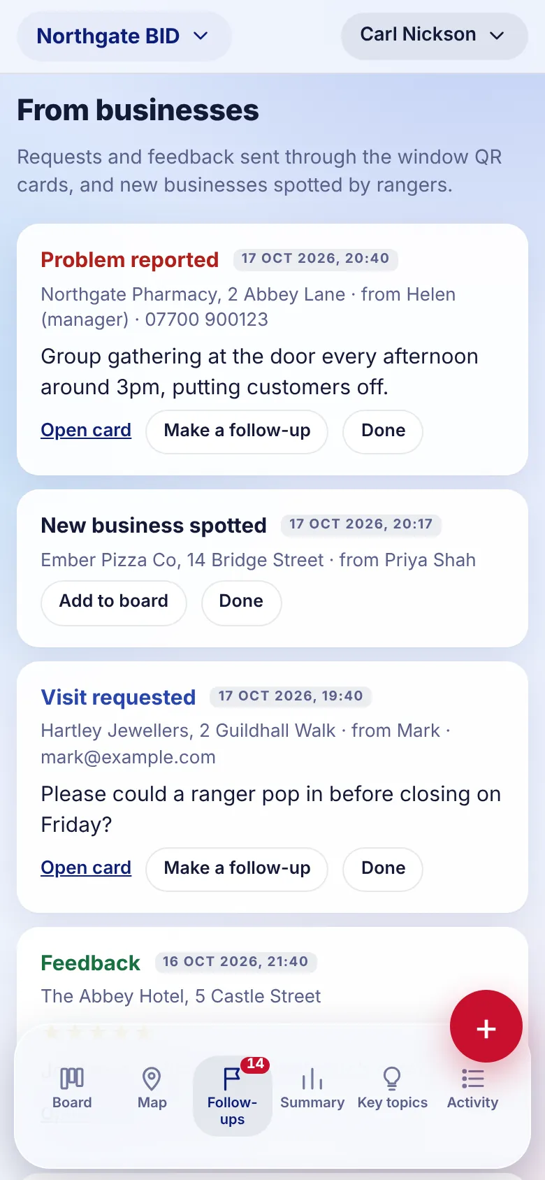Follow-ups on a phone