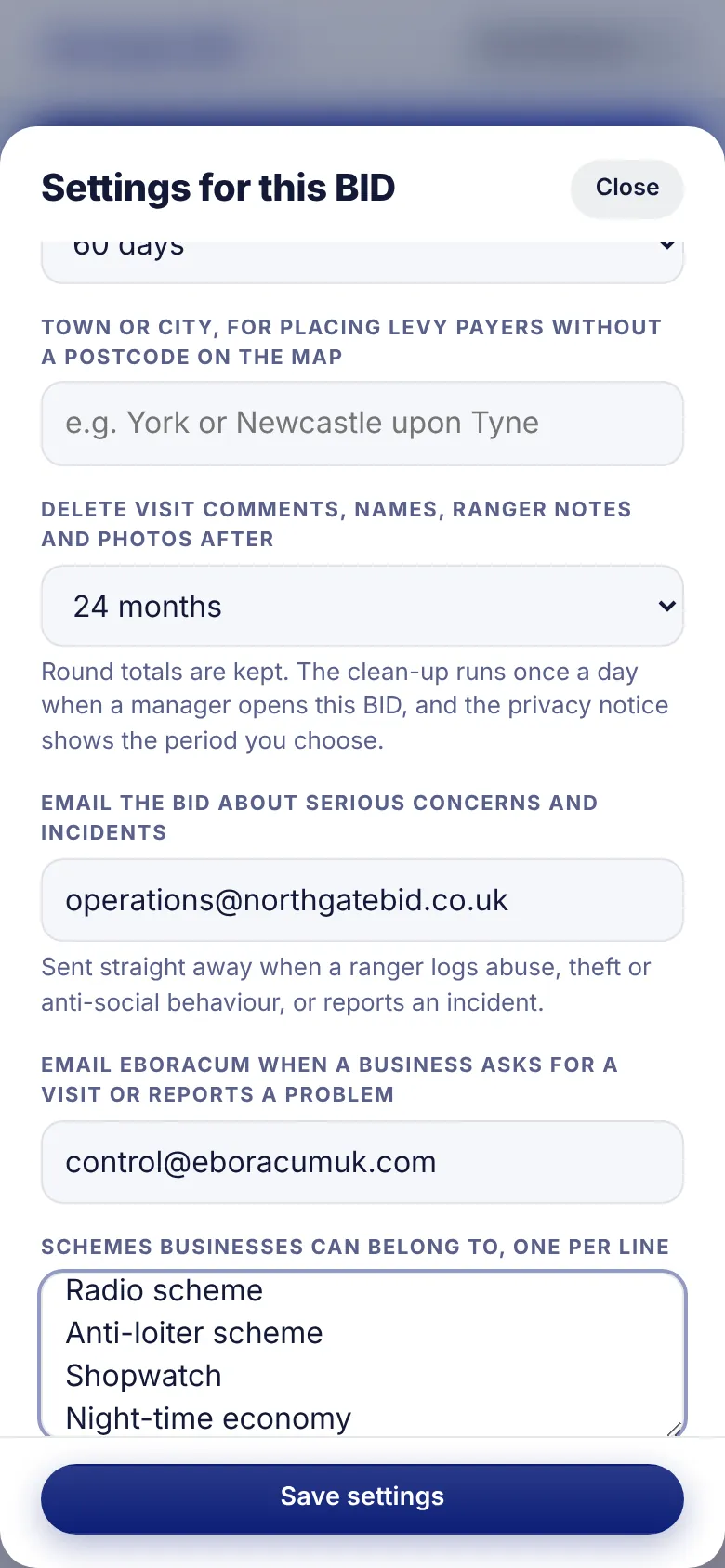 Settings on a phone