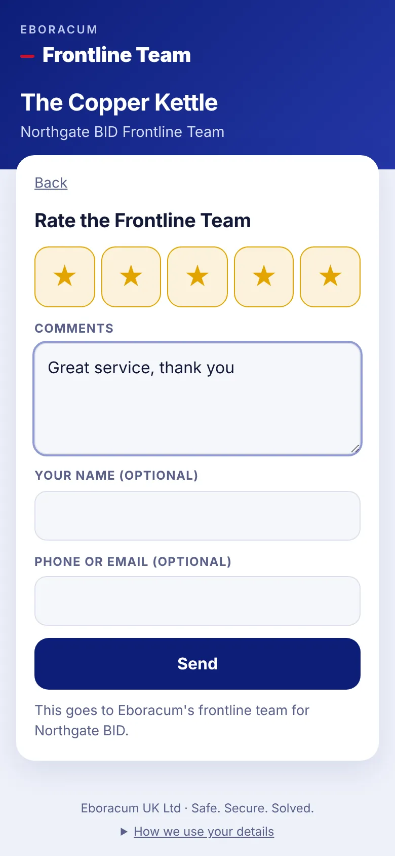 Five-star rating form